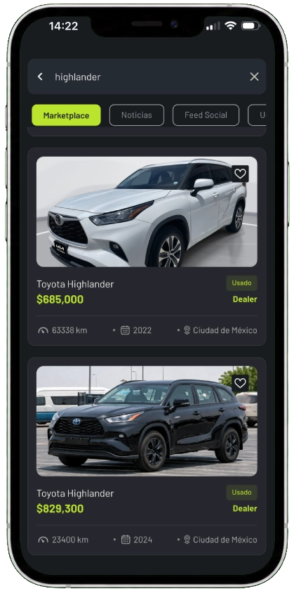 Listado de autos en CarVyt con filtros para encontrar opciones según marca, modelo y precio