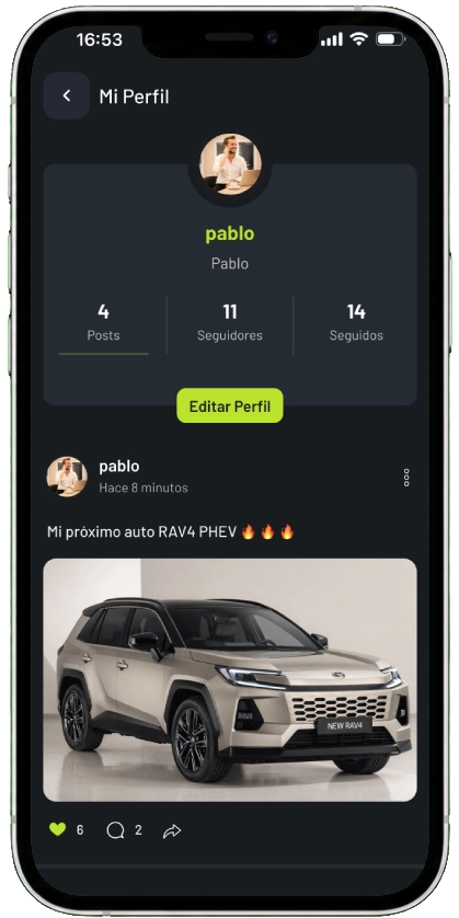 Perfil social en CarVyt para conectar con personas que comparten pasión por los autos