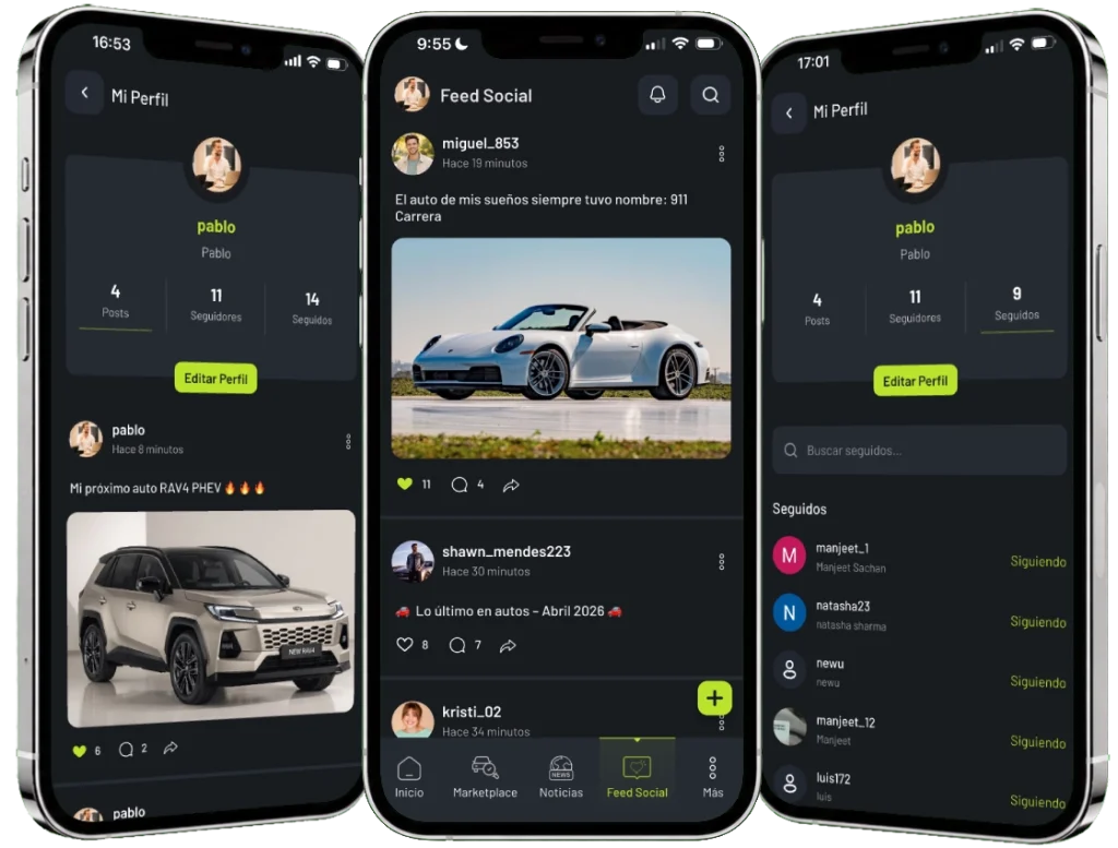 Comunidad CarVyt en la app para compartir publicaciones y experiencias sobre autos